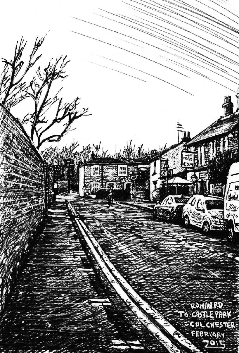 snublic drawing illustration artwork ink black and white topical political social satire satirical commission sketch pen cross hatch limited edition giclee prints available £100 roman road foresters pub colchester urban townscape landscape scene